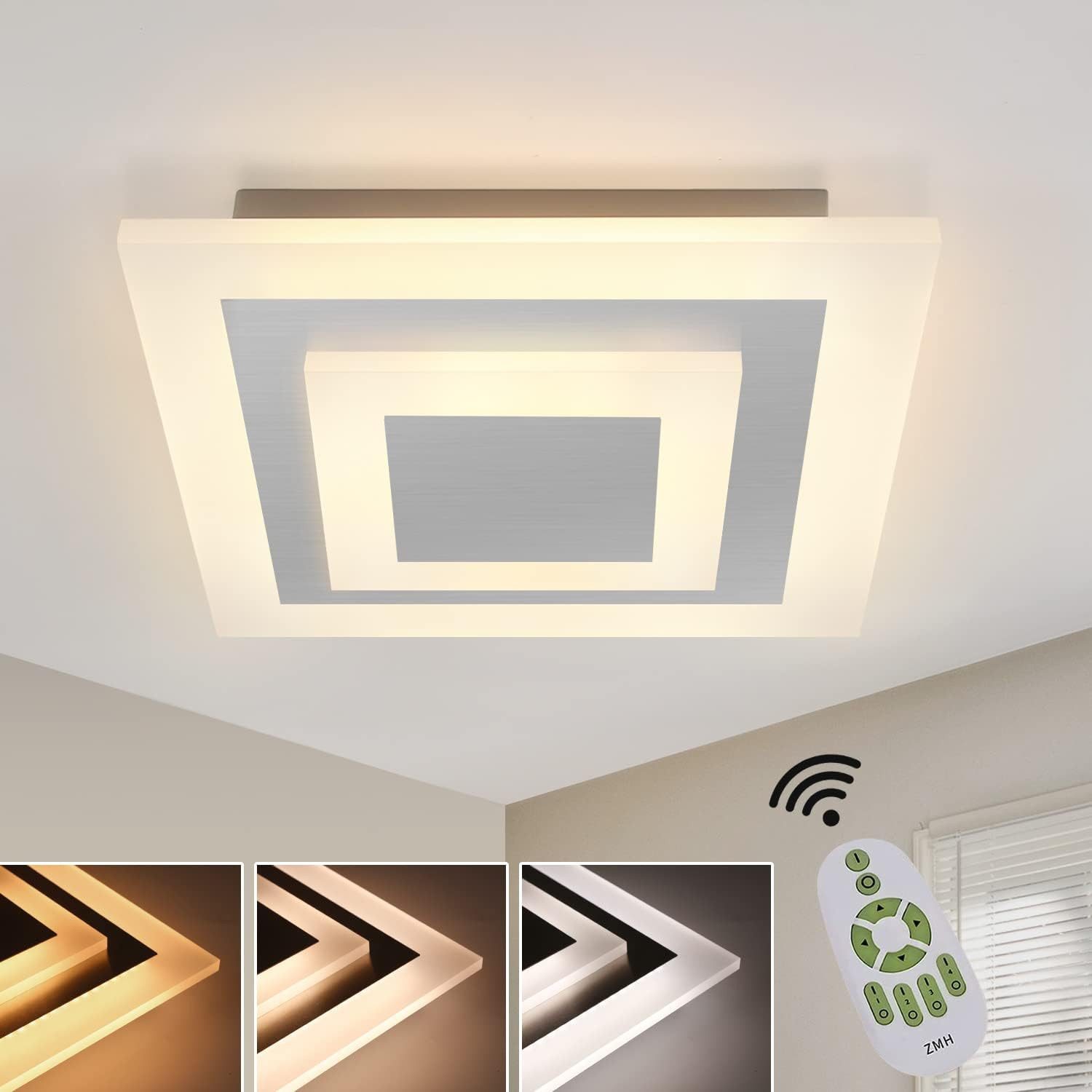 NETTLIFE LED loftlampe: 30 cm stuelampe, 23 W dæmpbar. Køkkenlampe, moderne lampe med fjernbetjening, til soveværelset.