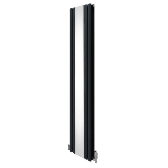Oval spejlradiator og ventiler - 1800 mm x 380 mm - antracitgrå