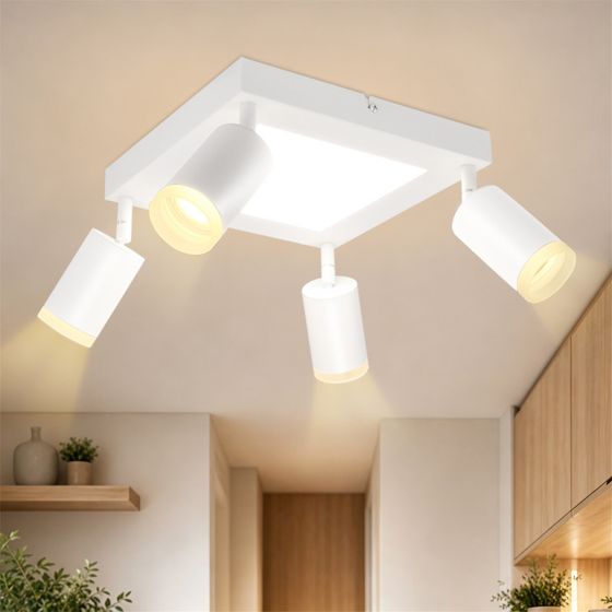 NETTLIFE Loftspotlight 4 firkantede pærer 3000K GU10 nem installation varm hvid 350° justerbar moderne