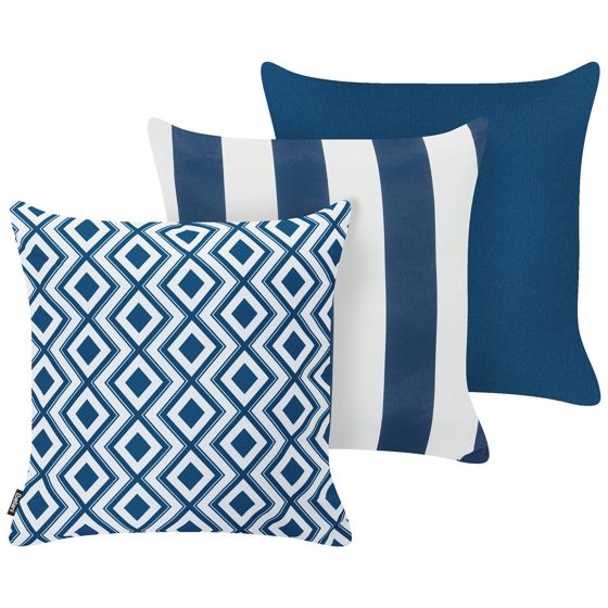 Sæt af 3 havehynder DEUTZIA Geometrisk mønster 45 x 45 cm Navy Blå
