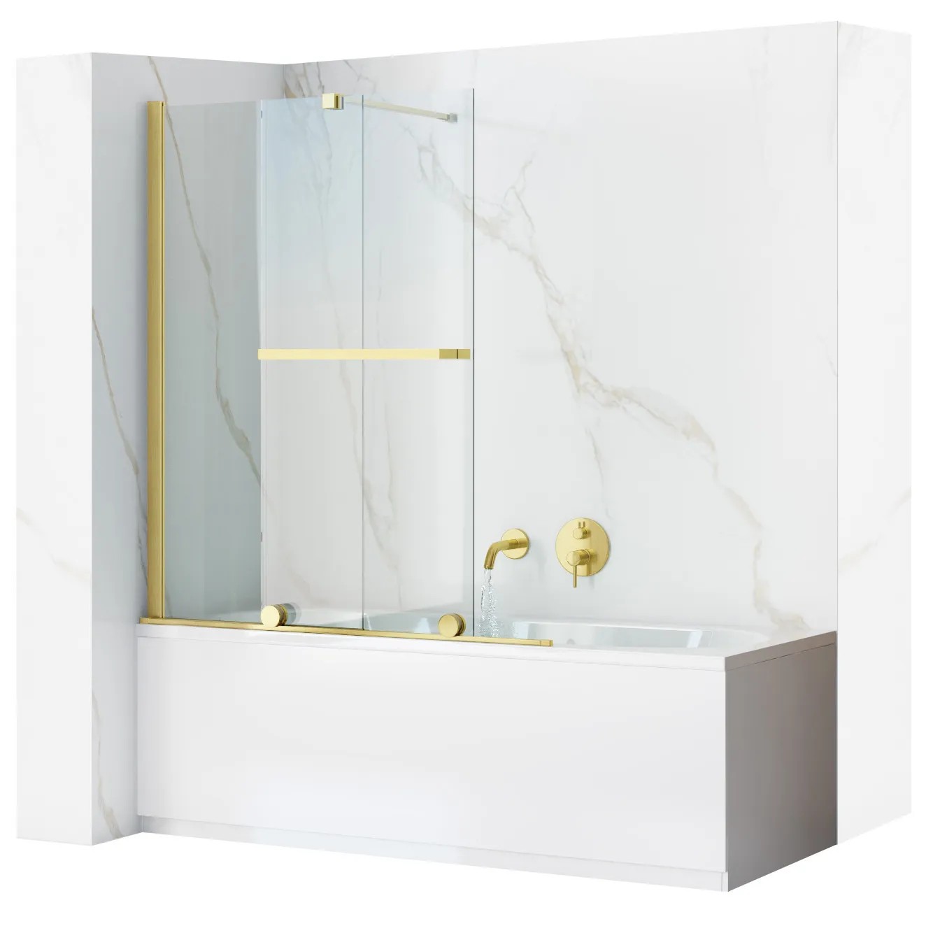 REA badekarsskærm FABIAN 100 Børstet guld, 6x101x139cm