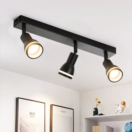 NETTLIFE moderne sort loftslampe: 3 justerbare metalspotlights i loftet, GU10 loftslampe, til soveværelse, uden pære