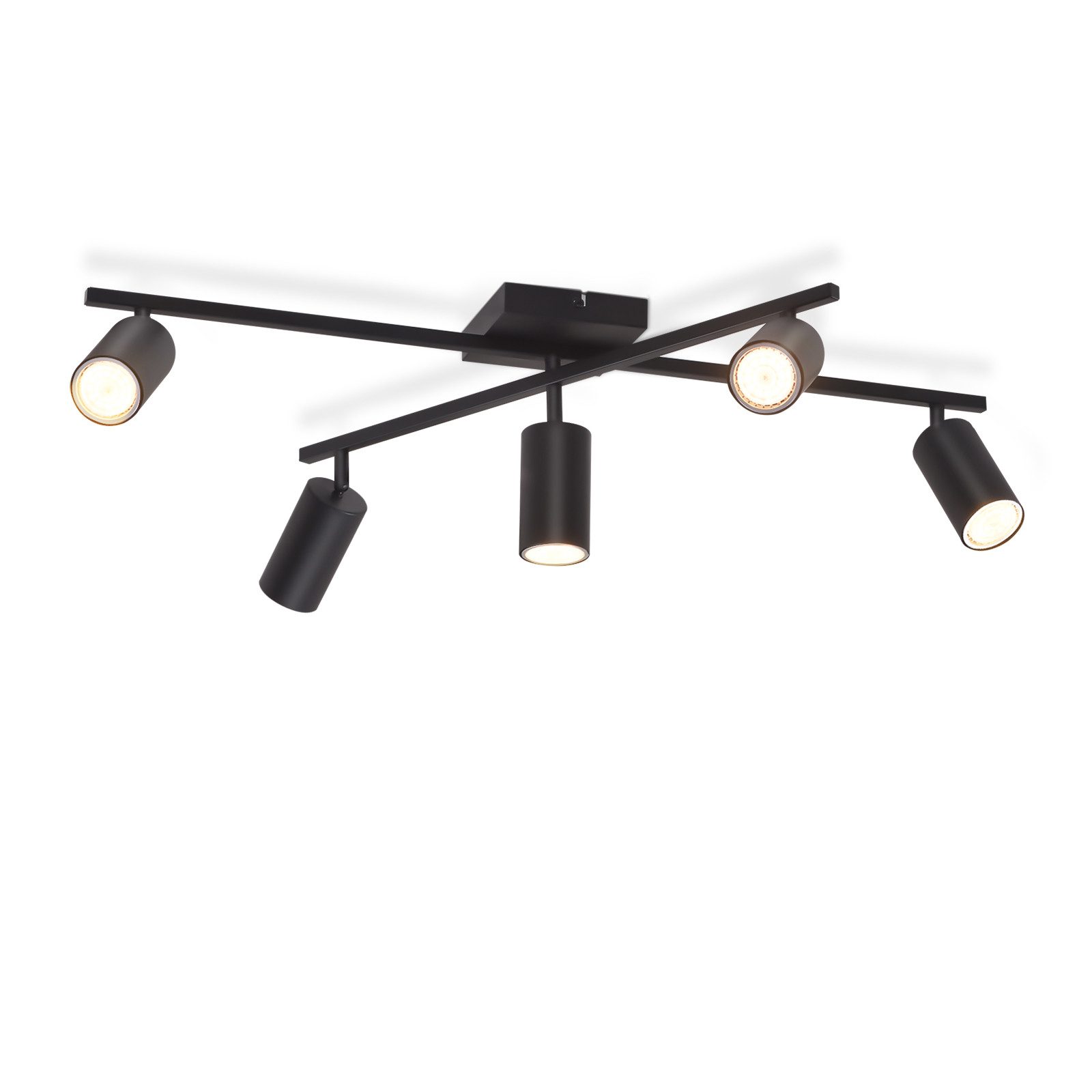 NETTLIFE sort loftspotlight, GU10 loftslampe med 5 lyskilder, moderne stuelampe til køkken og soveværelse