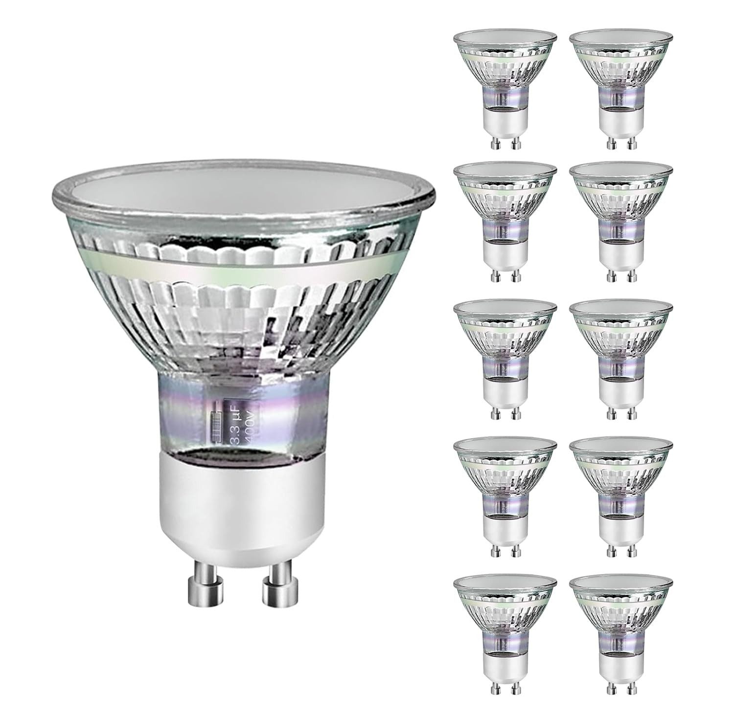 NETTLIFE 10 stk. GU10 LED-pærer varm hvid 3W 30W, energisparepære 3000K, strålevinkel 110°