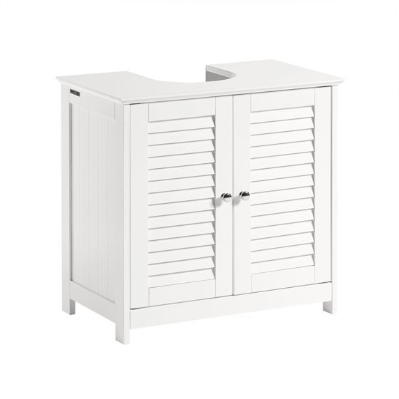 SoBuy Undervaskeskab til badeværelset, badeværelsesskab med justerbare hylder, MDF undervaskeskab, anti-skimmel med lameldør, til gulvstående håndvask, hvid, 60x58x35cm, FRG237-II-W