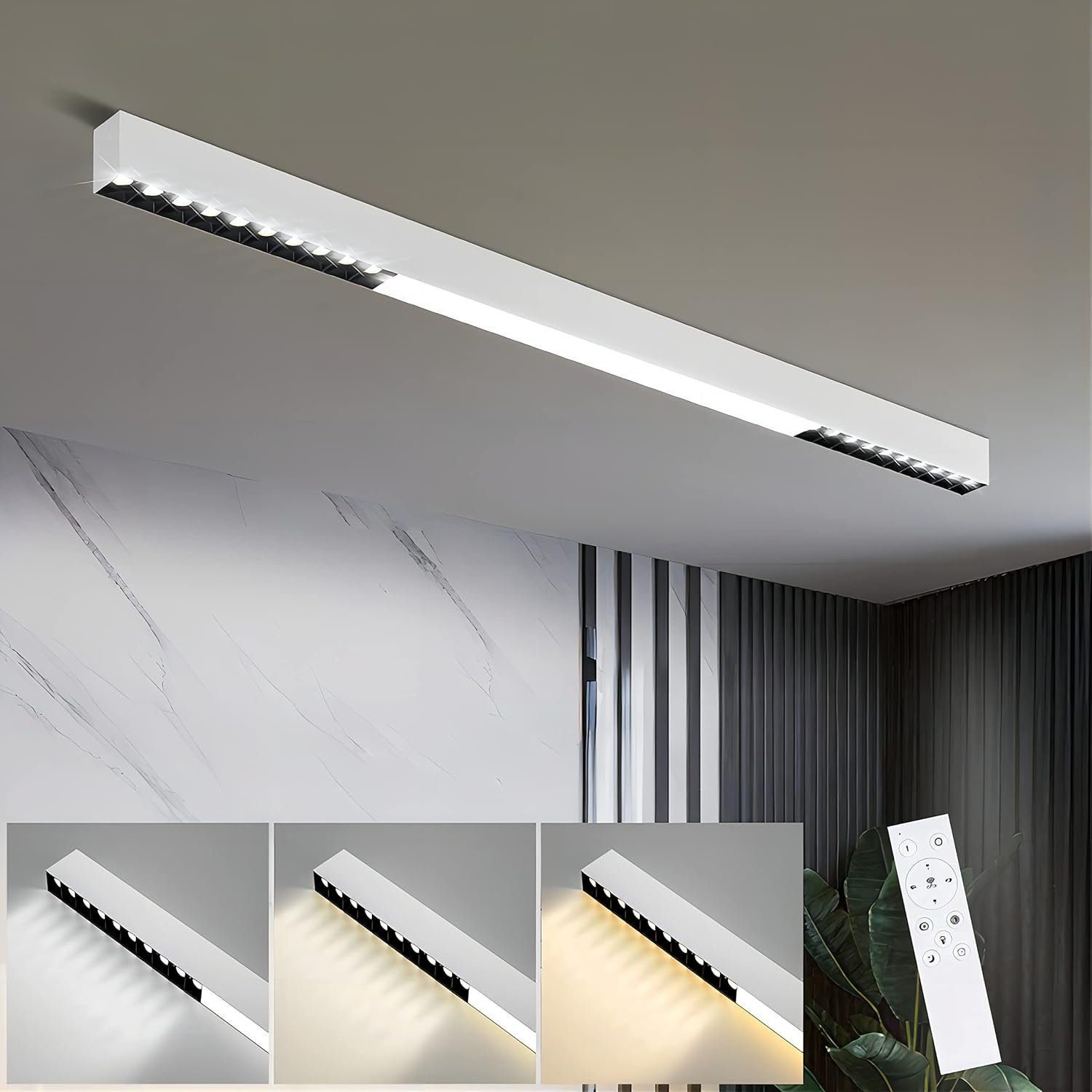 NETTLIFE LED - loftslampe Hvid 32W moderne, stuelampe, dæmpbarMed fjernbetjening, lang bordlampe, 107 cm Til køkkenet