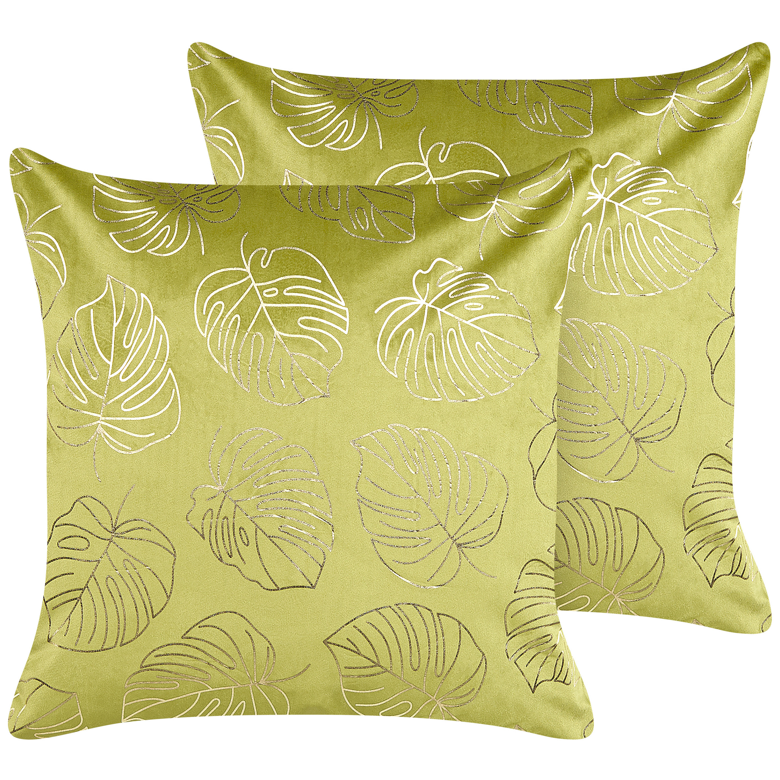 Sæt af 2 pyntepuder DELICIOSA 45 x 45 cm Velour Lysegrøn Plante mønster