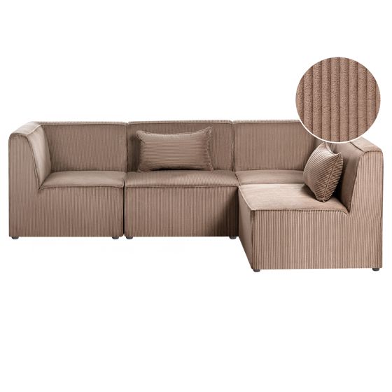 Hjørnesofa modul 4 personers LEMVIG Fløjl Mørk beige Venstrevendt