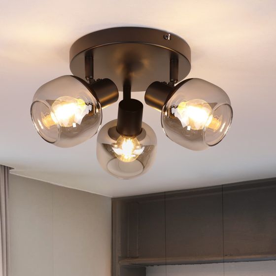 NETTLIFE 3-flammet loftspotlight - Moderne rund glasloftspotlight, 350° drejelig til stuen