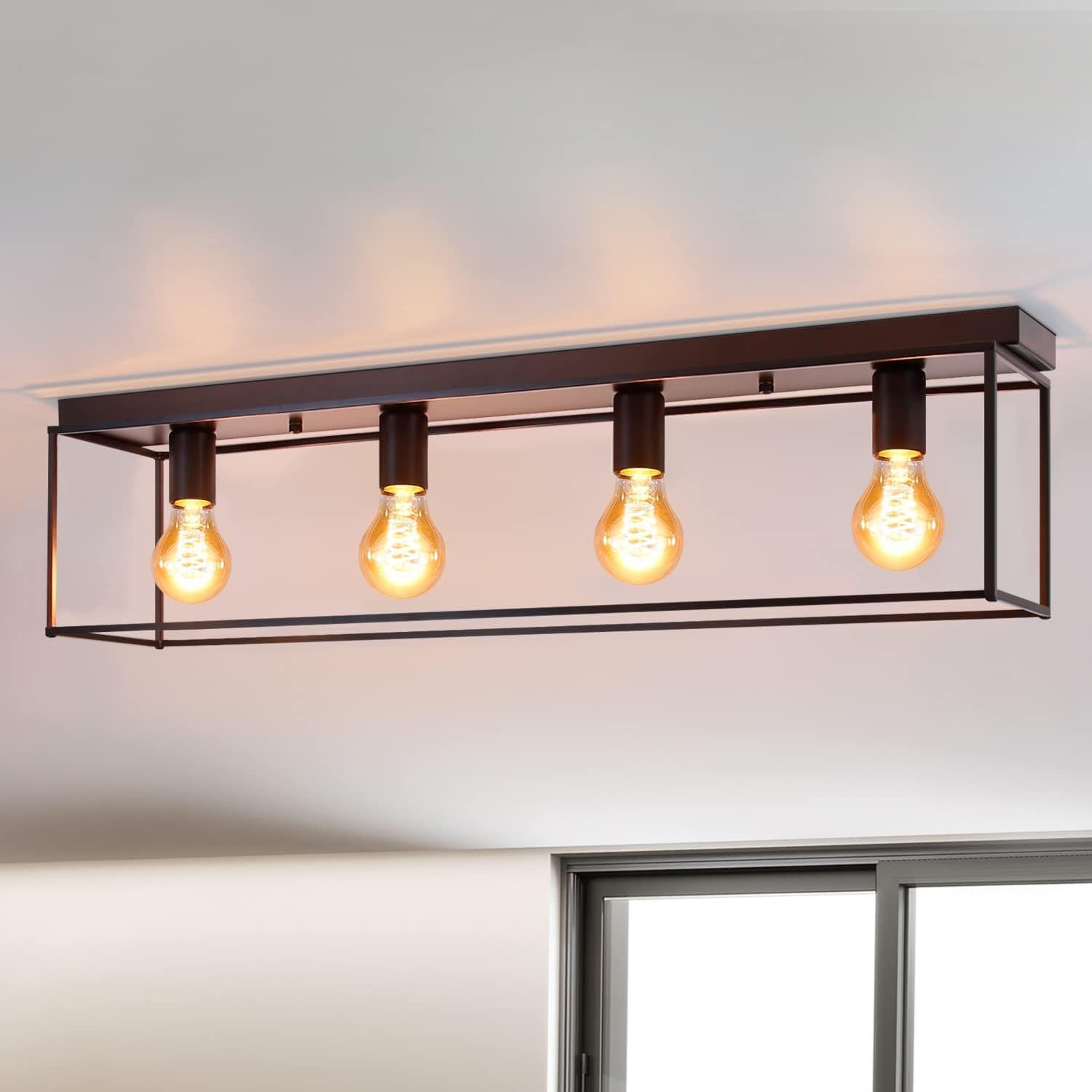 NETTLIFECeilinglampe, 4 punkter, E27 Vintage, sort, industriel stil, til soveværelse, stue, retro metal