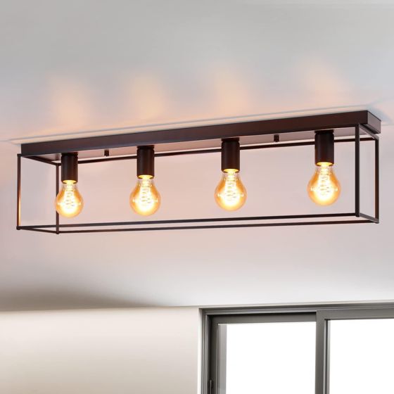 NETTLIFECeilinglampe, 4 punkter, E27 Vintage, sort, industriel stil, til soveværelse, stue, retro metal