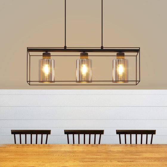 NETTLIFE sort pendellampe, 3 vintage glasflammer, E27, højdejusterbar pendellampe