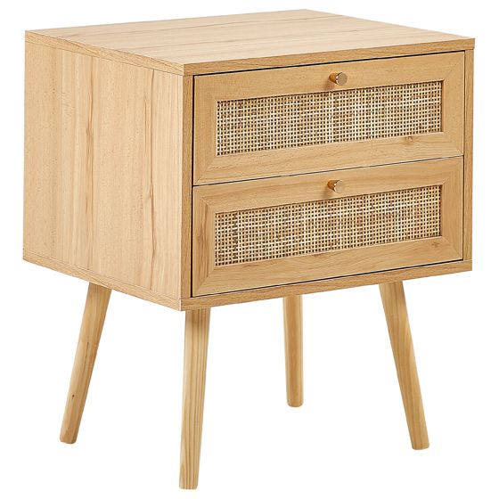 Natbord med 2 skuffer PEROTE Rattan Lysebrun