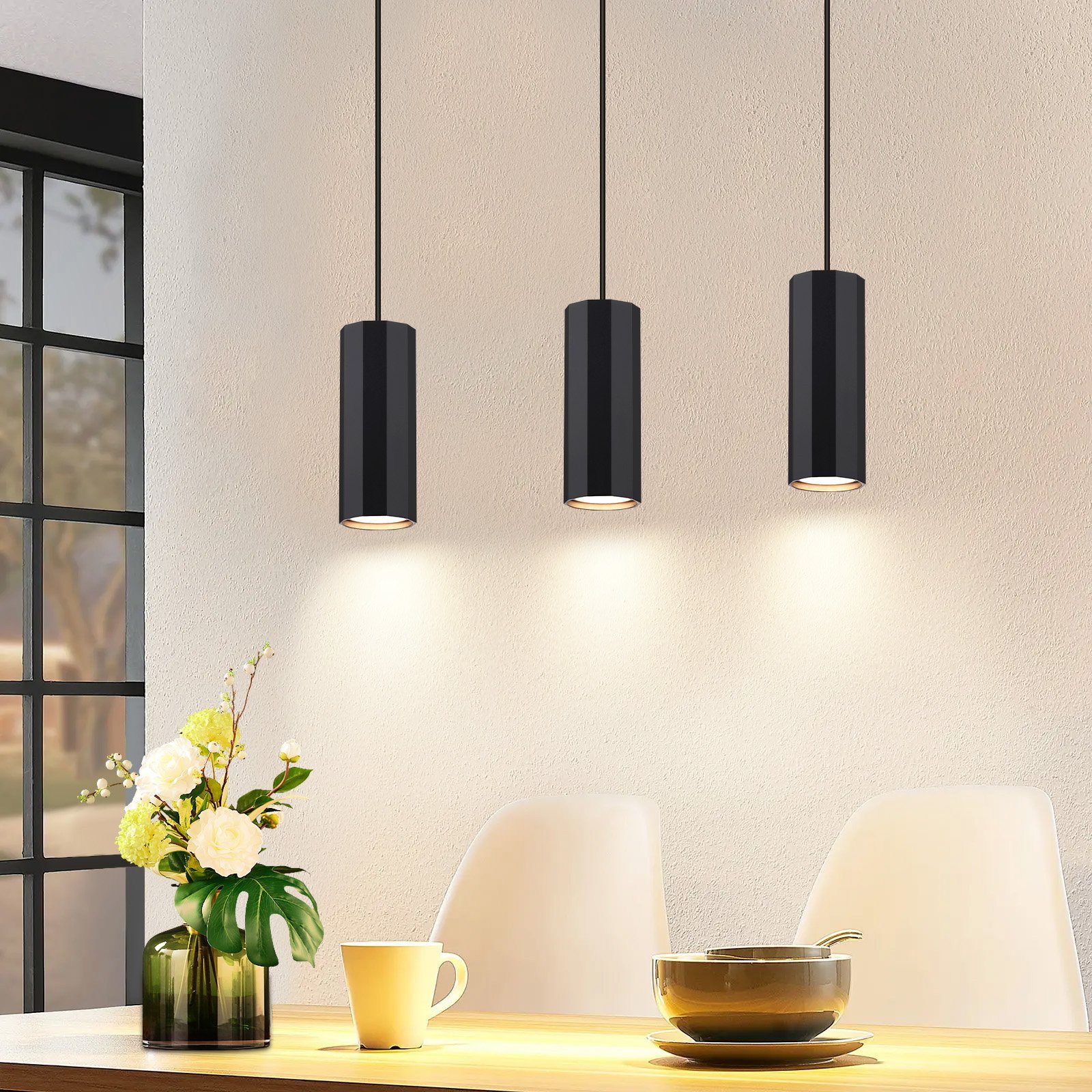 NETTLIFE Sort, metal, pendellampe, diameter, 44 cm, GU10, 3 lamper, moderne, industriel stil, til stuen