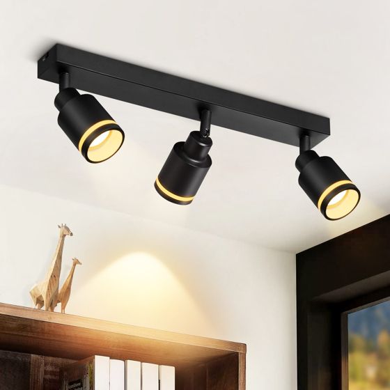 NETTLIFE moderne sort loftslampe: 3 justerbare metalspotlights i loftet, GU10 loftslampe, til soveværelse, uden pære