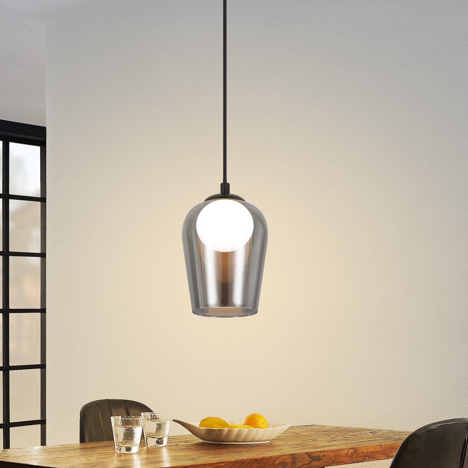 NETTLIFE pendellampe til spisebord, vintage glaspendellampe, 1 flamme, G9, sort, justerbar højde