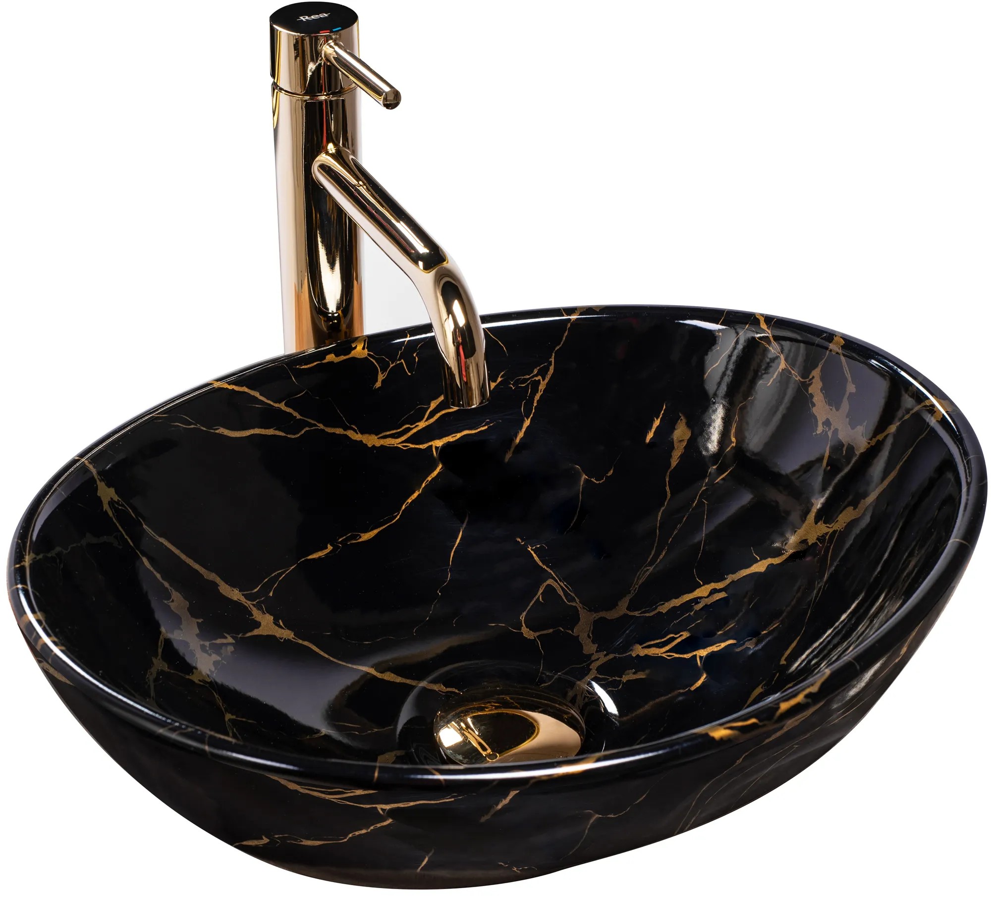 REA bordmonteret håndvask SOFIA MARBLE SHINY Sort, 41x34,5x15cm