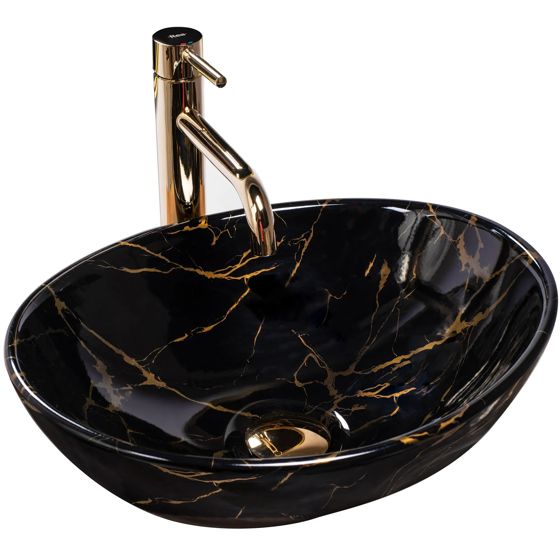 REA bordmonteret håndvask SOFIA MARBLE SHINY Sort, 41x34,5x15cm