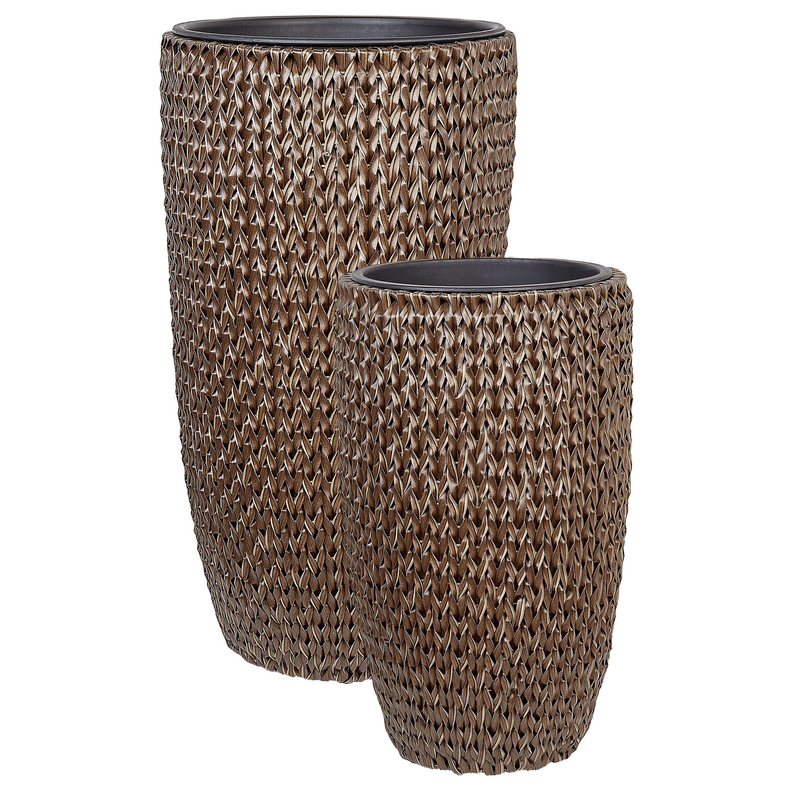 Sæt med 2 plantekrukker CEDRUS 37/45 cm PE-rattan Brun
