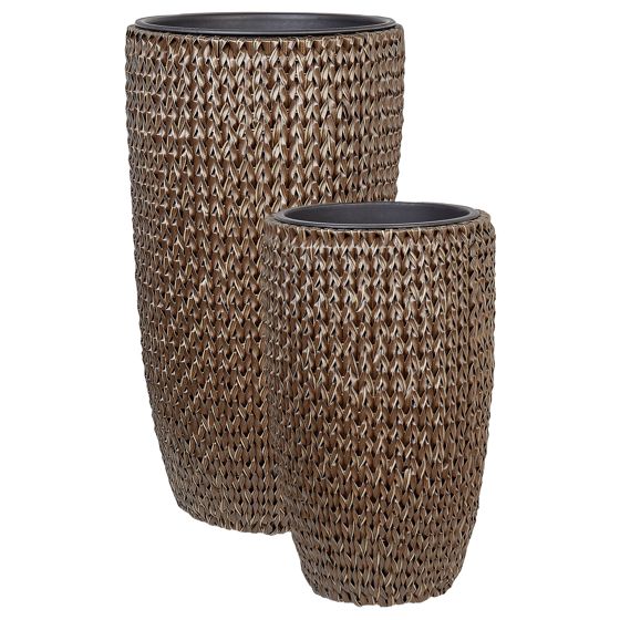 Sæt med 2 plantekrukker CEDRUS 37/45 cm PE-rattan Brun