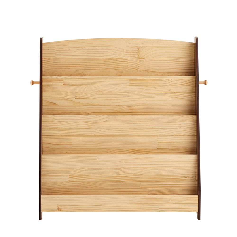 SoBuy KMB32-N Montessori-bogreol til børn Bogreol med 4 rum og 2 kroge Legetøjskasser til børn Natur 91x30x89 cm