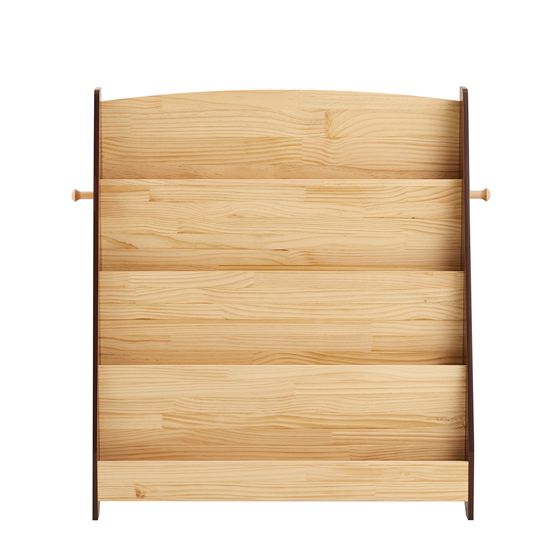 SoBuy KMB32-N Montessori-bogreol til børn Bogreol med 4 rum og 2 kroge Legetøjskasser til børn Natur 91x30x89 cm