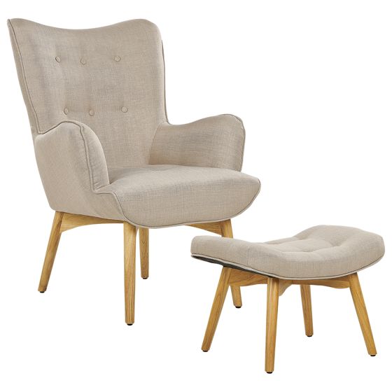 Øreklapstol VEJLE med fodskammel Beige