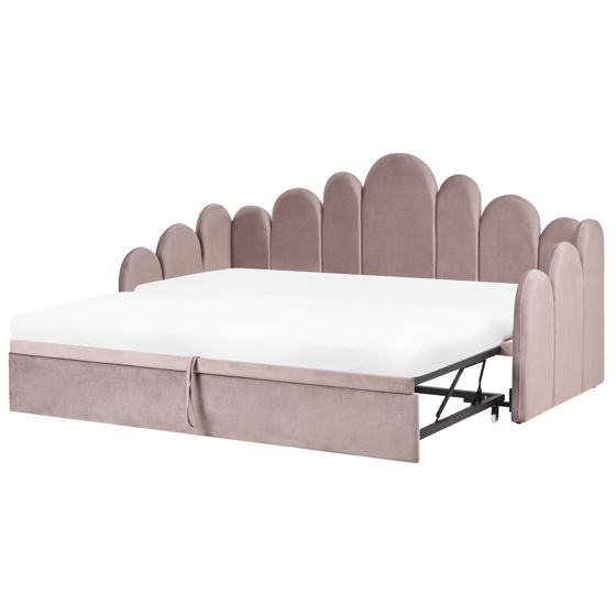 Udtræksseng Velour POLIGNAC 90 x 200 cm Pastellrosa