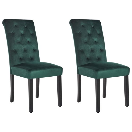 Sæt med 2 spisebordsstole VELVA Velour Mørkegrøn