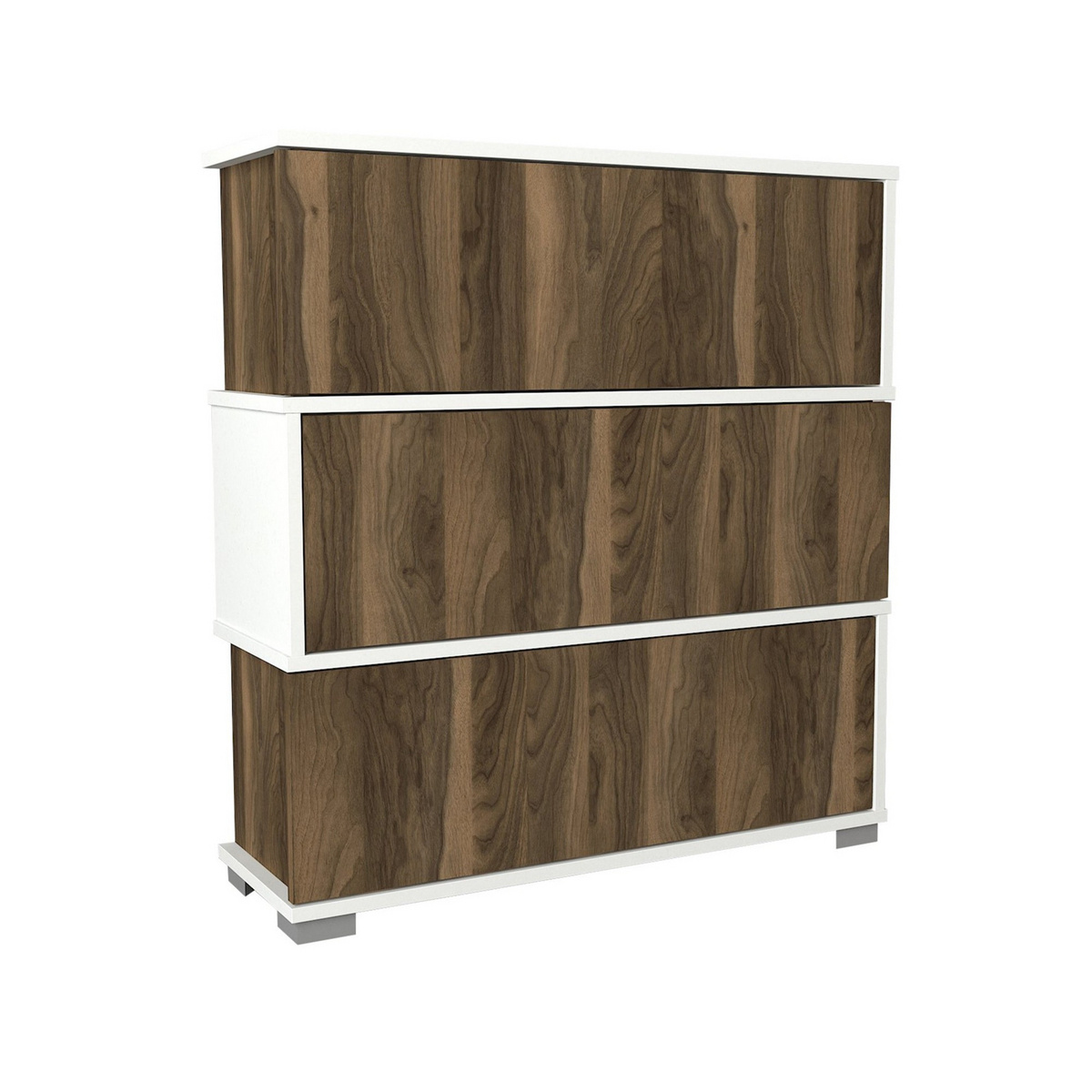 Norda Design Moderne skoskab med 3 skuffer og hylder, hvid og valnød, 90x93x30 cm | 100% melaminbelagt | vægmonterbar