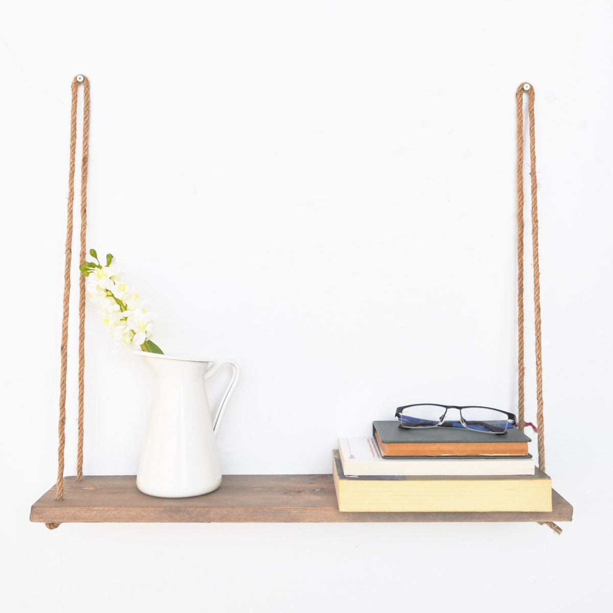 Norda Design håndlavet væghylde, 60 cm x 13 cm x 1.6 cm, 100% grantræ, rustik valnøddefarve, samlet og vægmonterbar