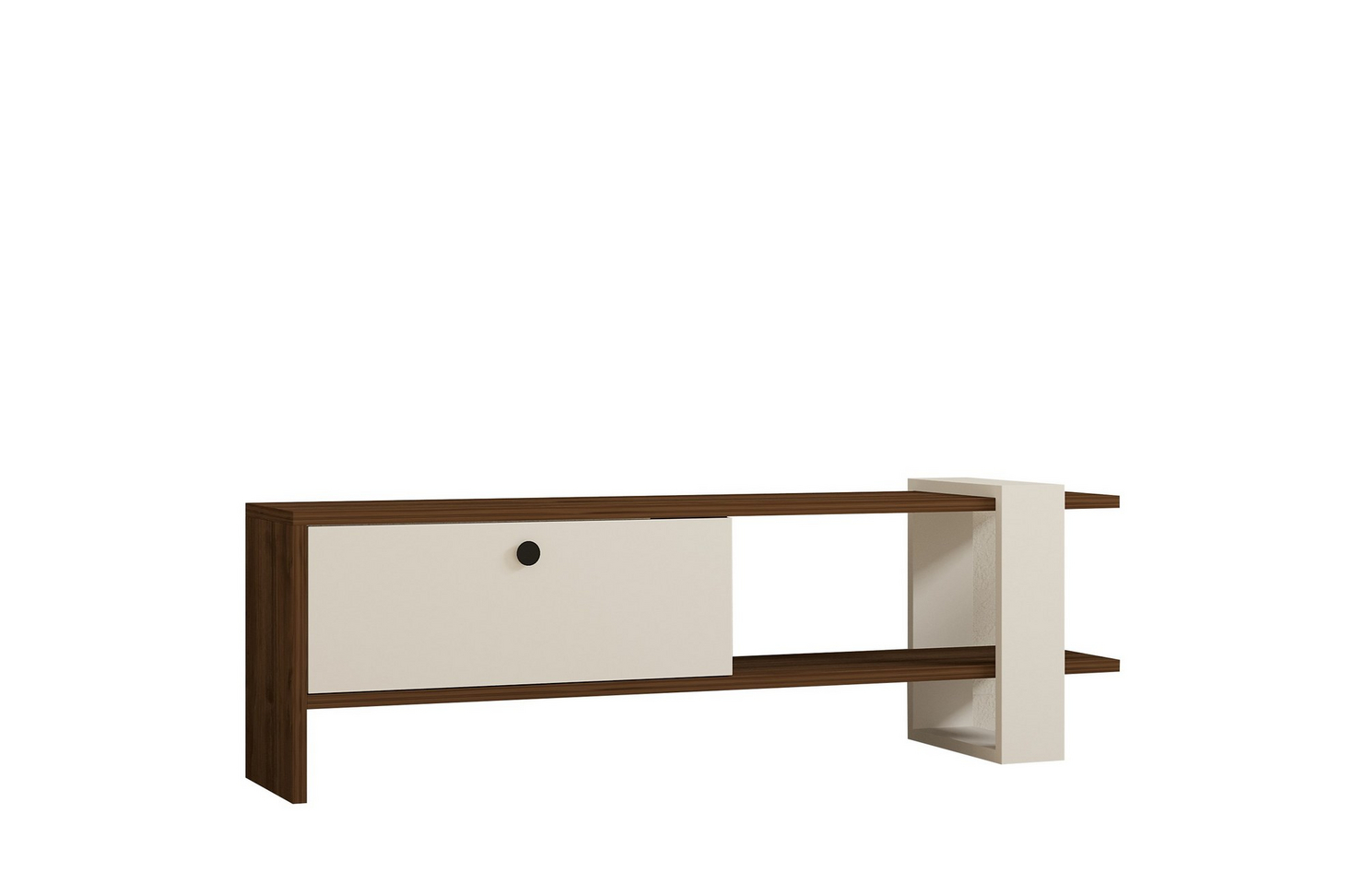 Norda Design Moderne TV-bord med hylder, valnød og hvid, 120 cm | 100% melaminbelagt, 18 mm tyk | stilfuld opbevaring