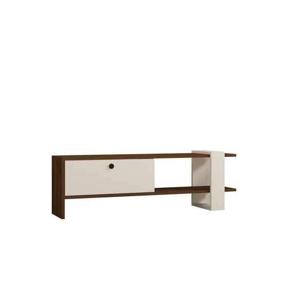 Norda Design Moderne TV-bord med hylder, valnød og hvid, 120 cm | 100% melaminbelagt, 18 mm tyk | stilfuld opbevaring