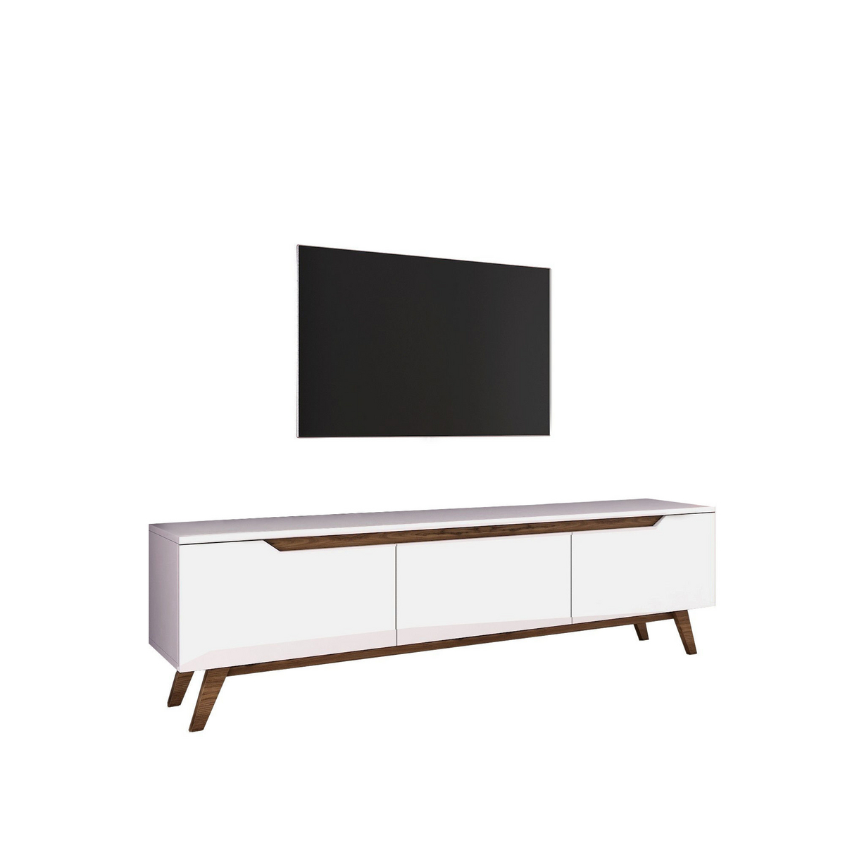Norda Design Moderne TV-bord med hylder, hvid og valnød, 180 cm | 100% melaminbelagt, 18 mm tyk | skandinavisk design