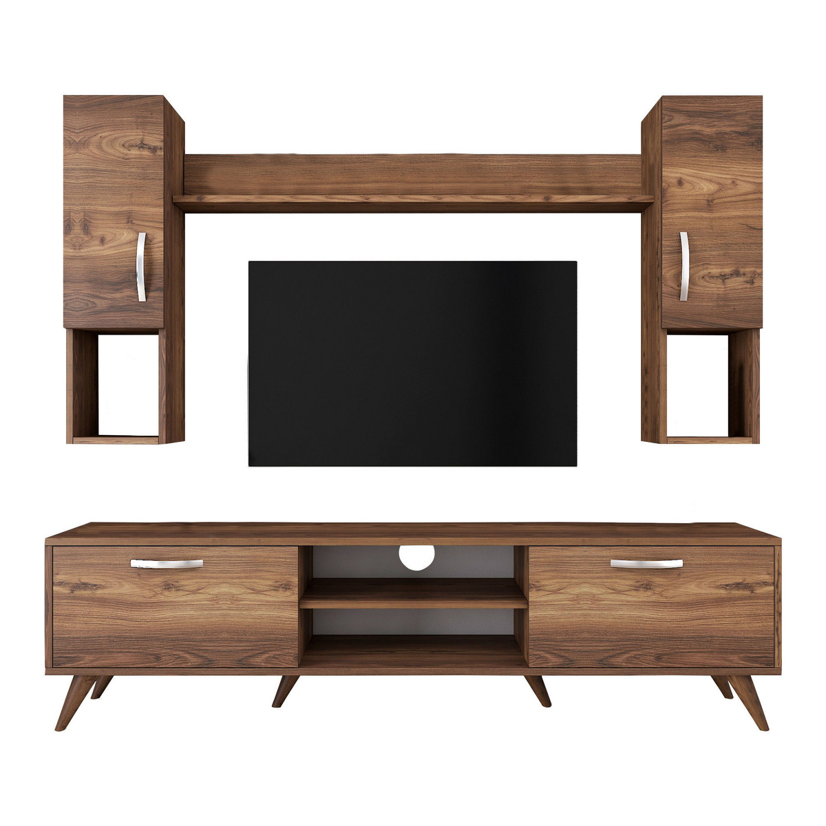 Norda Design Moderne valnød TV-møbel, 100% melaminbelagt, 180 cm | stilfuld vægmonteret design med hylder