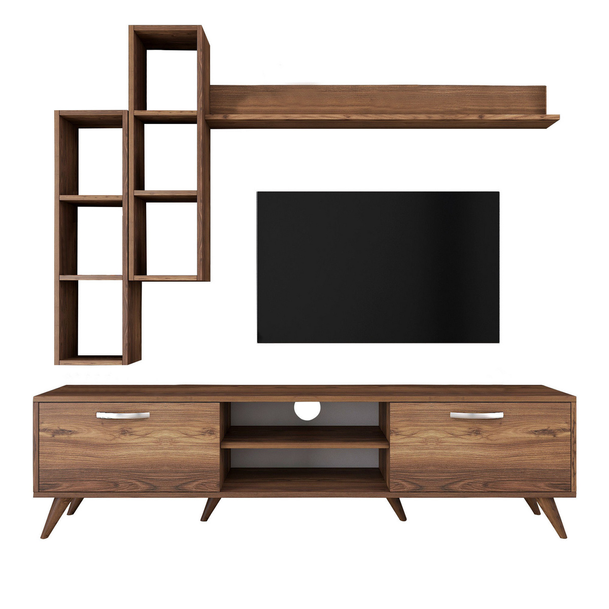Norda Design Moderne valnød TV-møbel med væghylder, 100% melaminbelagt, 180 cm | stilfuldt og funktionelt design