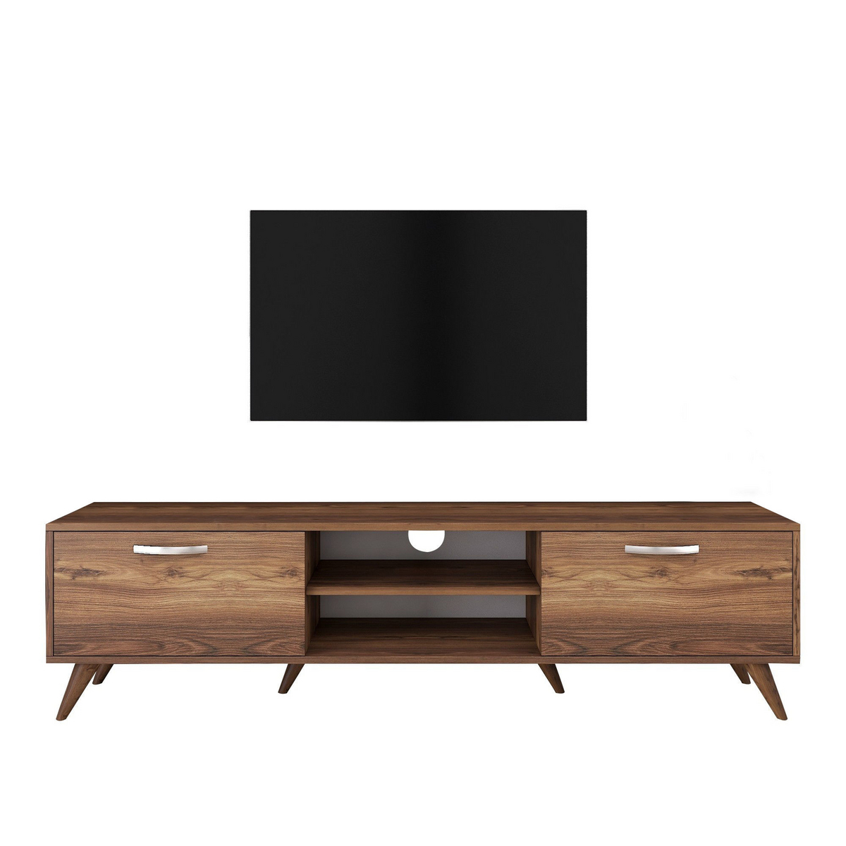 Norda Design Moderne valnød TV-bord, 180 cm, 100% melaminbelagt, 18 mm tyk, flere hylder, stilfuldt og funktionelt