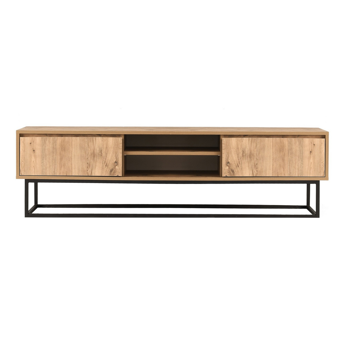 Norda Design Moderne TV-bord med metalben, sort og Pine, 140 cm | 100% melaminbelagt, 2 skuffer, vægmonterbar