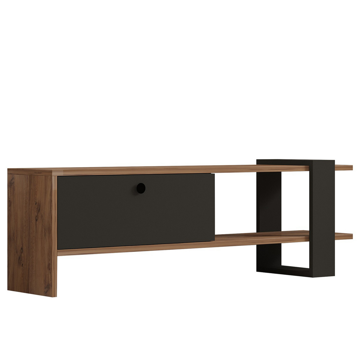 Norda Design Moderne TV-bord med hylder, eg og antracit, 120 cm | 100% melaminbelagt, 18 mm tyk | stilfuld opbevaringsløsning