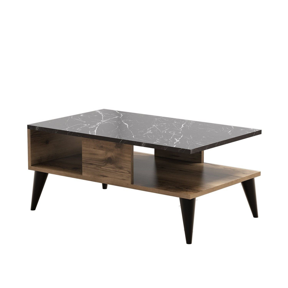 Norda Design Moderne sofabord, valnød og marmor finish, 90 x 54 x 39.6 cm | 100% melaminbelagt, 18 mm tyk | stilfuldt og funktionelt design