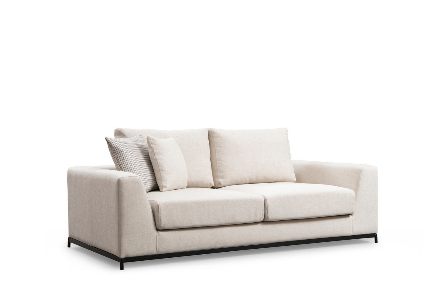 Norda Design Beige 2-personers sofa, ramme i bøgetræ, 201 cm | blød grå skum hynder, kan kemisk renses, moderne design