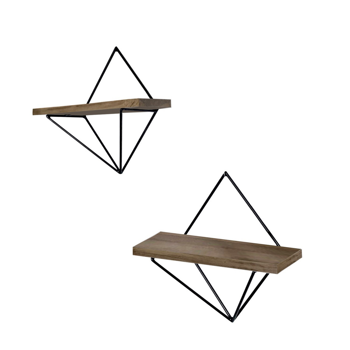 Norda Design dekorativ træ væghylde (2 dele), valnød og sort, 30x30x14 cm | 100% grantræ og metal | stilfuldt industrielt design