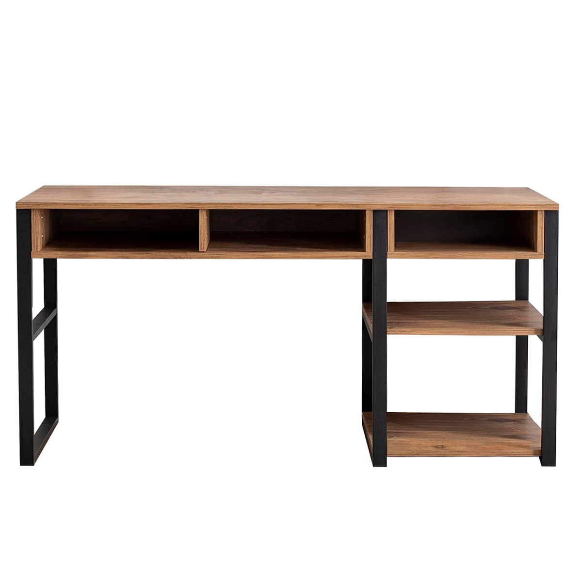 Norda Design Moderne skrivebord med metalben, valnød og sort, 150x75.8x58.4 cm | 100% melaminbelagt | stilfuldt og funktionelt
