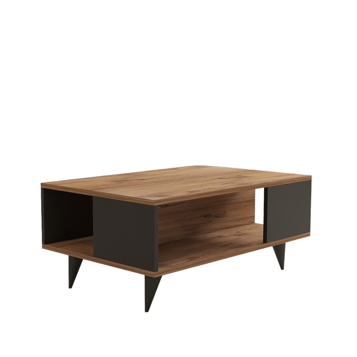 Norda Design Moderne 2-lags sofabord, valnød og sort, 90 x 60 x 39.5 cm | 100% melaminbelagt, 18 mm tyk | stilfuld og funktionel opbevaringsløsning