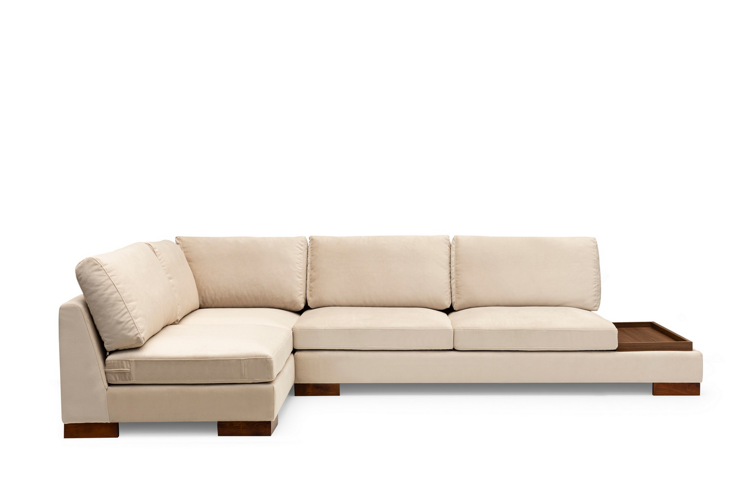 Norda Design Elegant hjørnesofa, beige, 193x313 cm | ramme i bøgetræ, 100% polyester, valnød ben | 2 puder medfølger