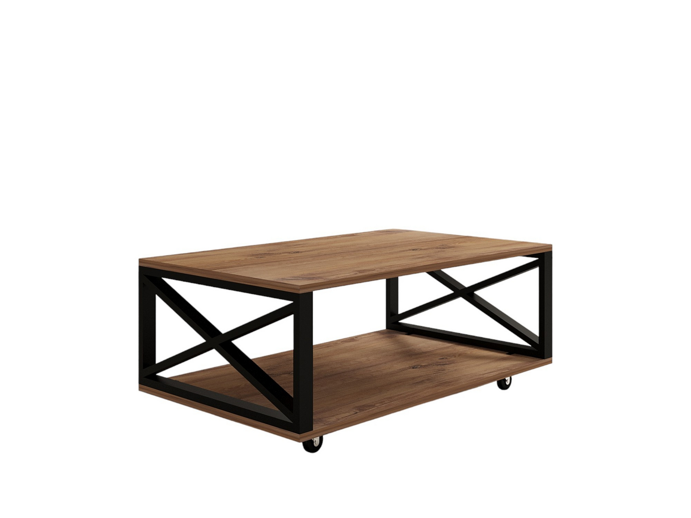 Norda Design Industriel 2-lags sofabord med ben med hjul, Atlantic Pine, 98 x 60 x 33.6 cm | 100% melaminbelagt