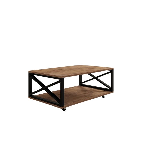 Norda Design Industriel 2-lags sofabord med ben med hjul, Atlantic Pine, 98 x 60 x 33.6 cm | 100% melaminbelagt
