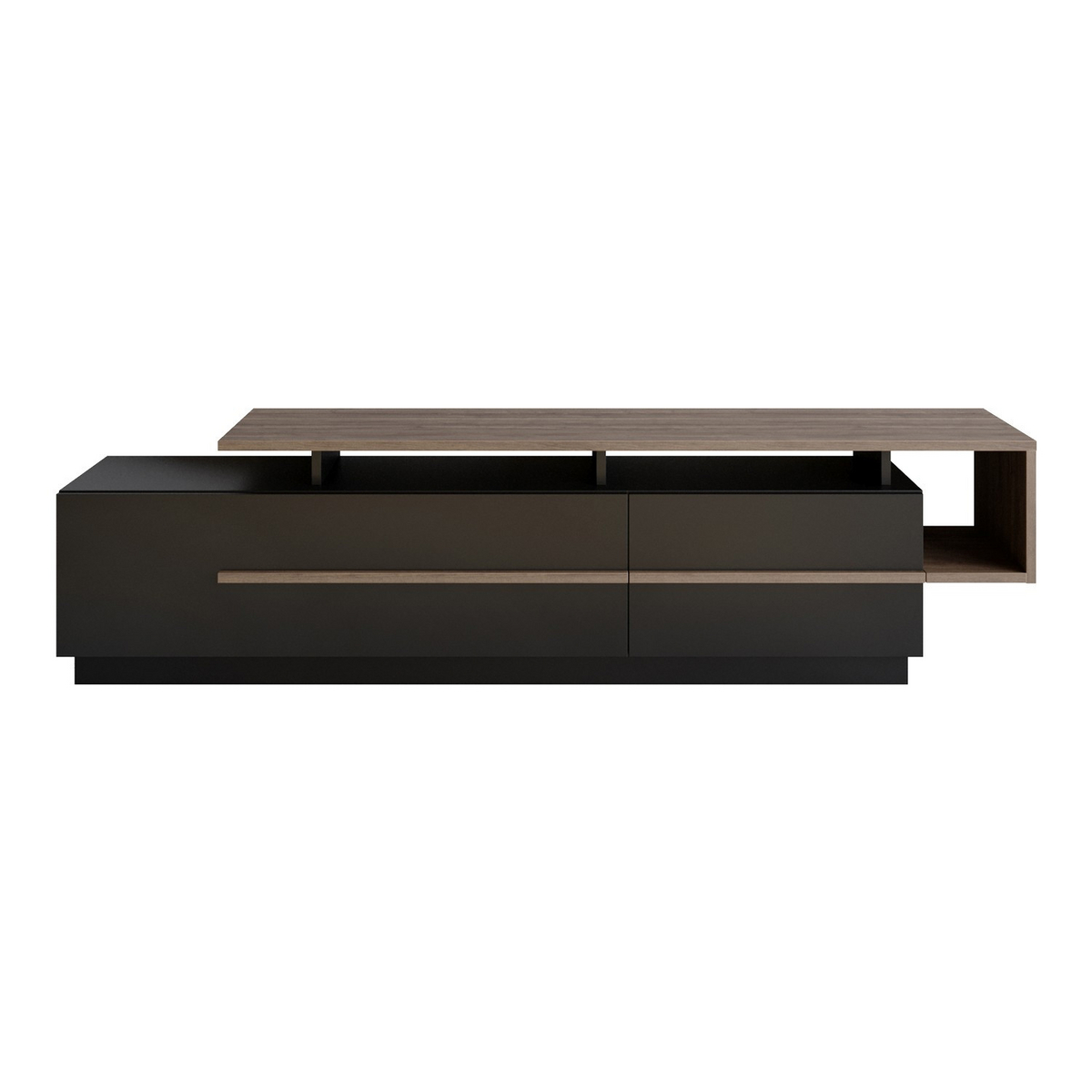 Norda Design Moderne TV-bord med mulighed til vægmontering, sort og valnød, 180 cm | 100% melaminbelagt, 18 mm tyk, stilfuld design