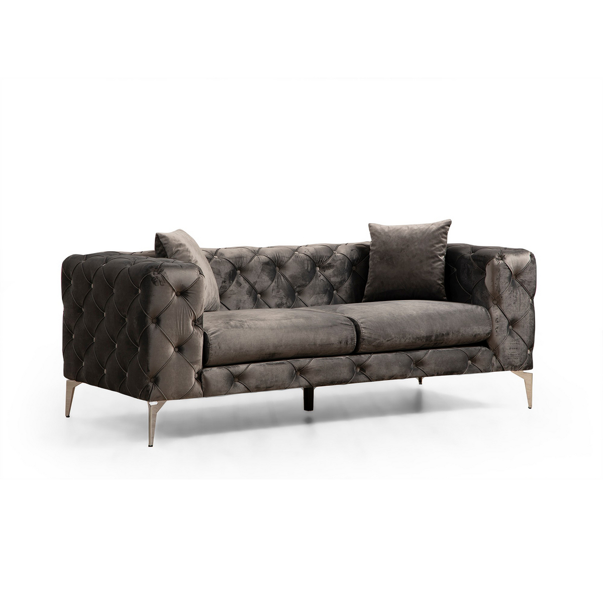 Norda Design Moderne 2-personers sofa, antracit, ramme i bøgetræ, krom ben, 100% polyester, inkl. 2 puder