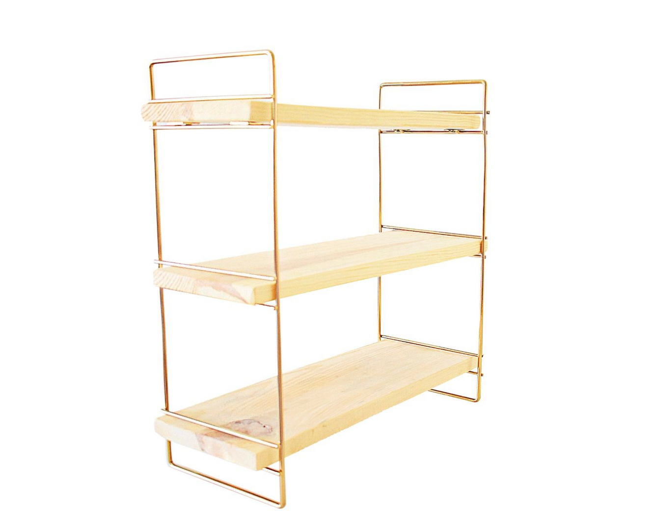 Norda Design massivt træ væghylde med metalbeslag, 40 x 16 x 40 cm, guld og brun | 6 kg kapacitet, moderne design